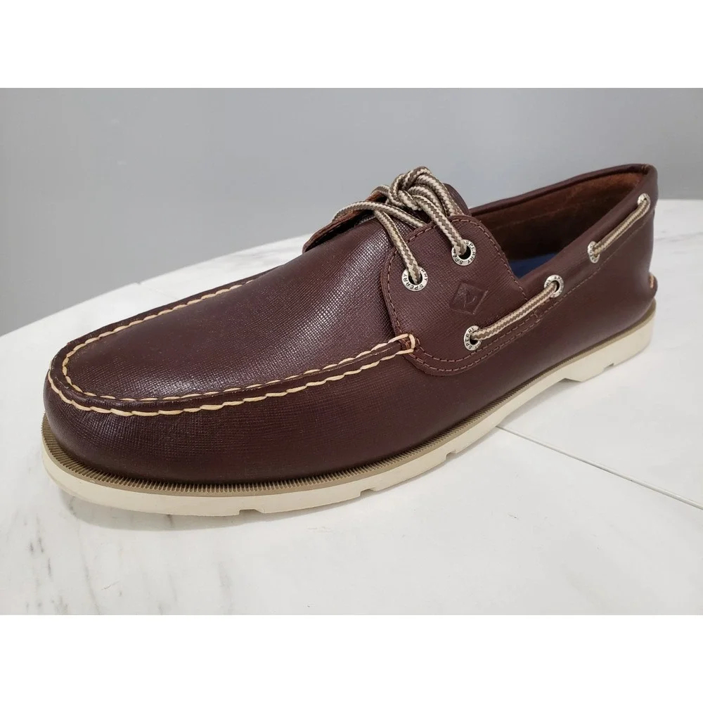 NEW 13 Sperry Top-Sider Mens Leeward STS15003 Brown Leather Slip On Boat Shoes